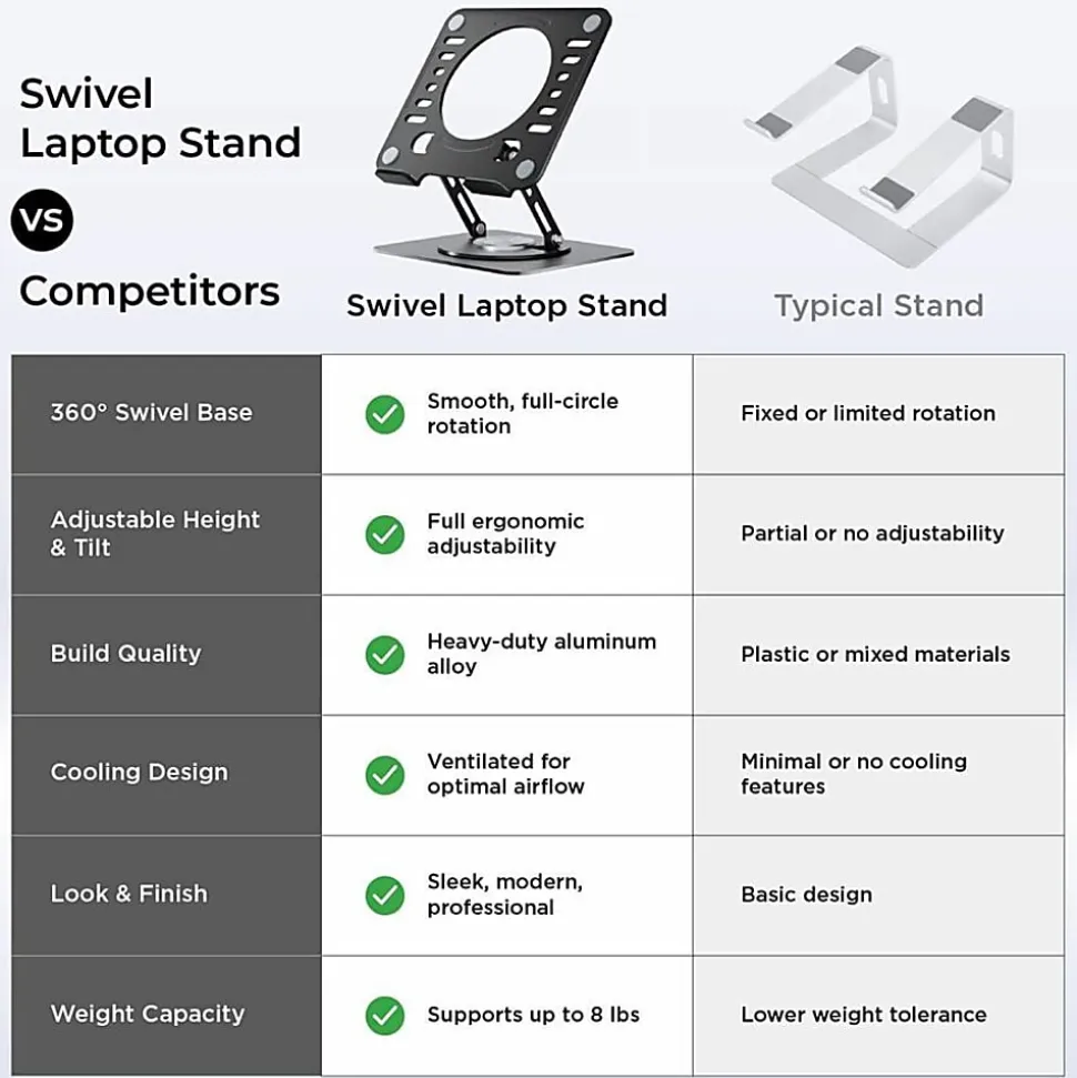 Swivel Laptop Stand - Adjustable 360° Rotating Metal Laptop Riser (Black) - Raise, rotate, and cool your laptop for better posture and productivity.