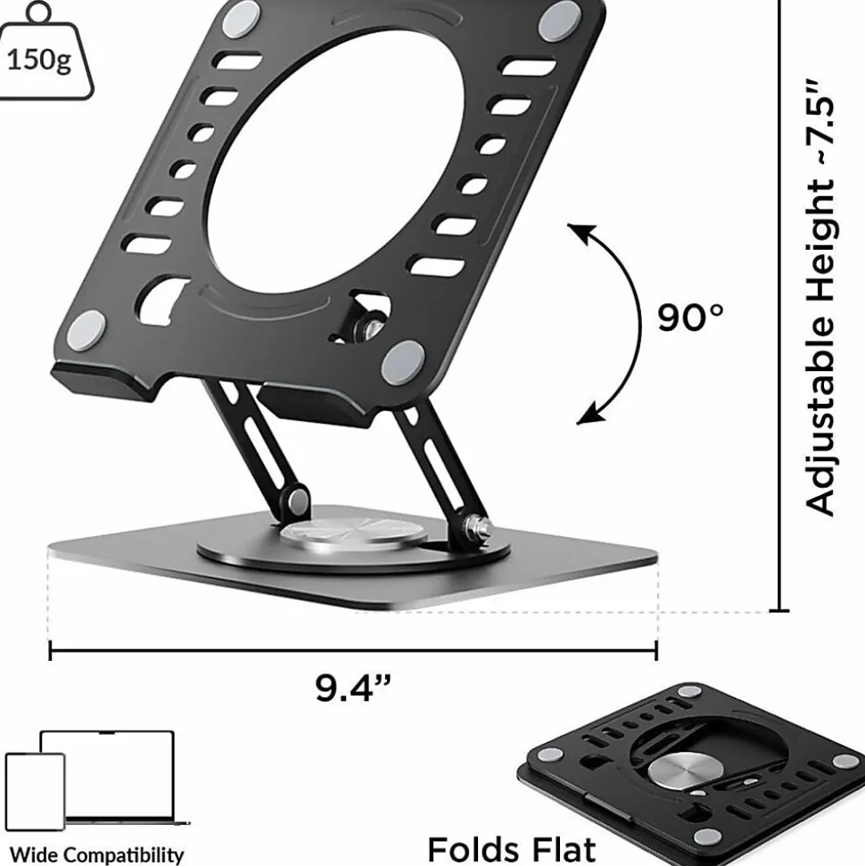 Swivel Laptop Stand - Adjustable 360° Rotating Metal Laptop Riser (Black) - Raise, rotate, and cool your laptop for better posture and productivity.