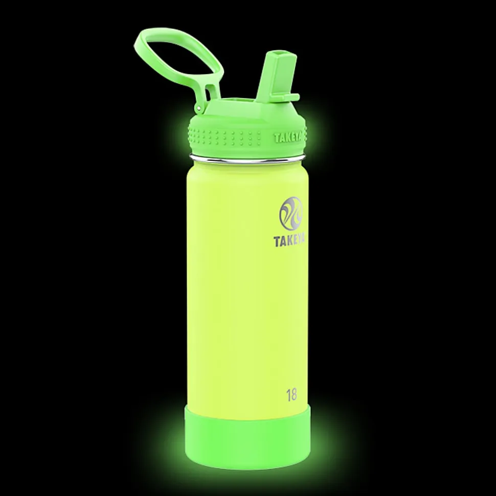 Takeya Actives Spout Reusable Water Bottle, 18 Oz, Glow-In-The-Dark Lightning Green
