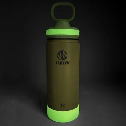 Takeya Actives Spout Reusable Water Bottle, 18 Oz, Glow-In-The-Dark Lightning Green