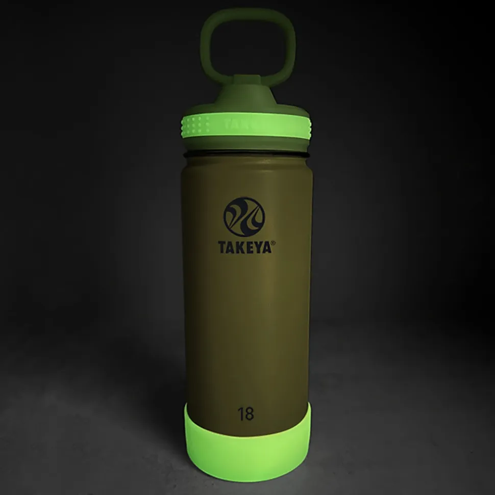 Takeya Actives Spout Reusable Water Bottle, 18 Oz, Glow-In-The-Dark Lightning Green