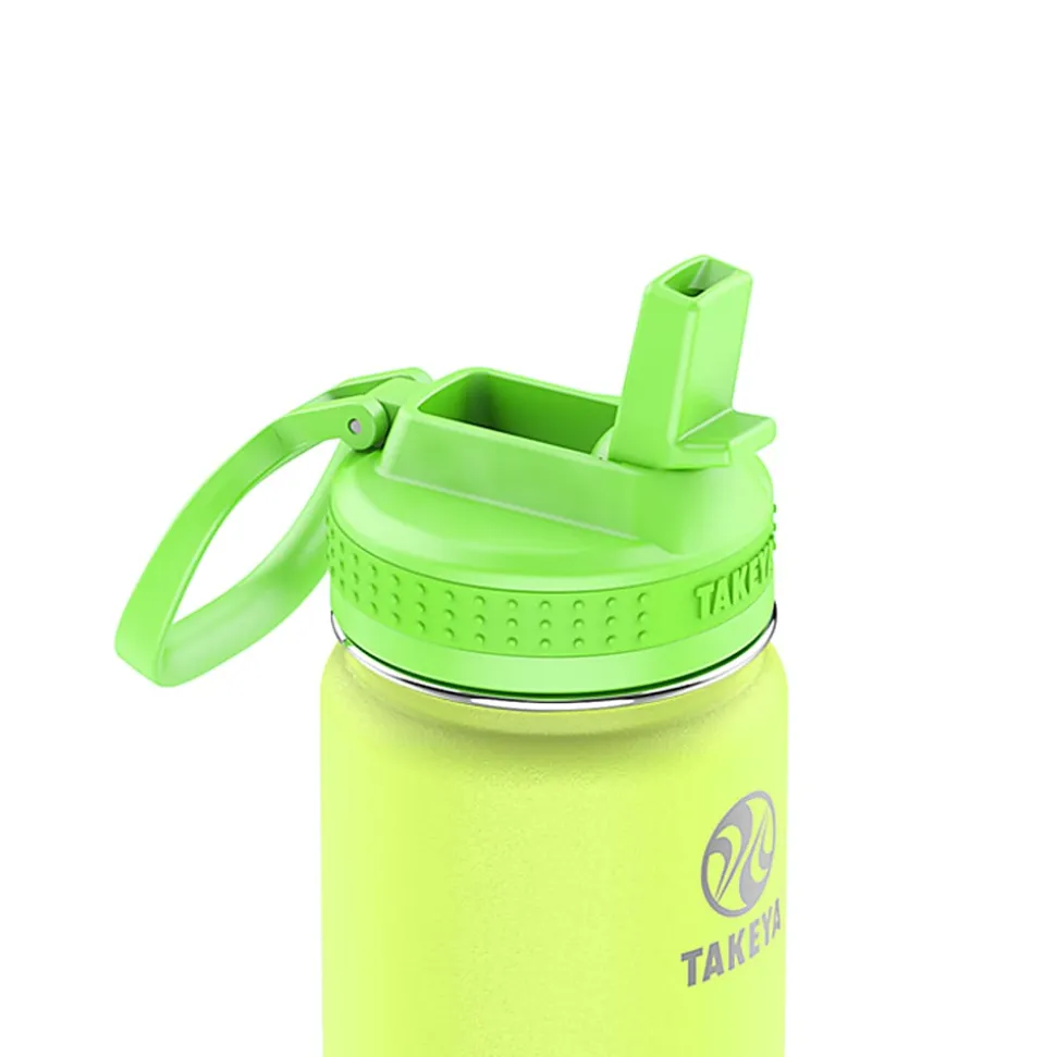 Takeya Actives Spout Reusable Water Bottle, 18 Oz, Glow-In-The-Dark Lightning Green