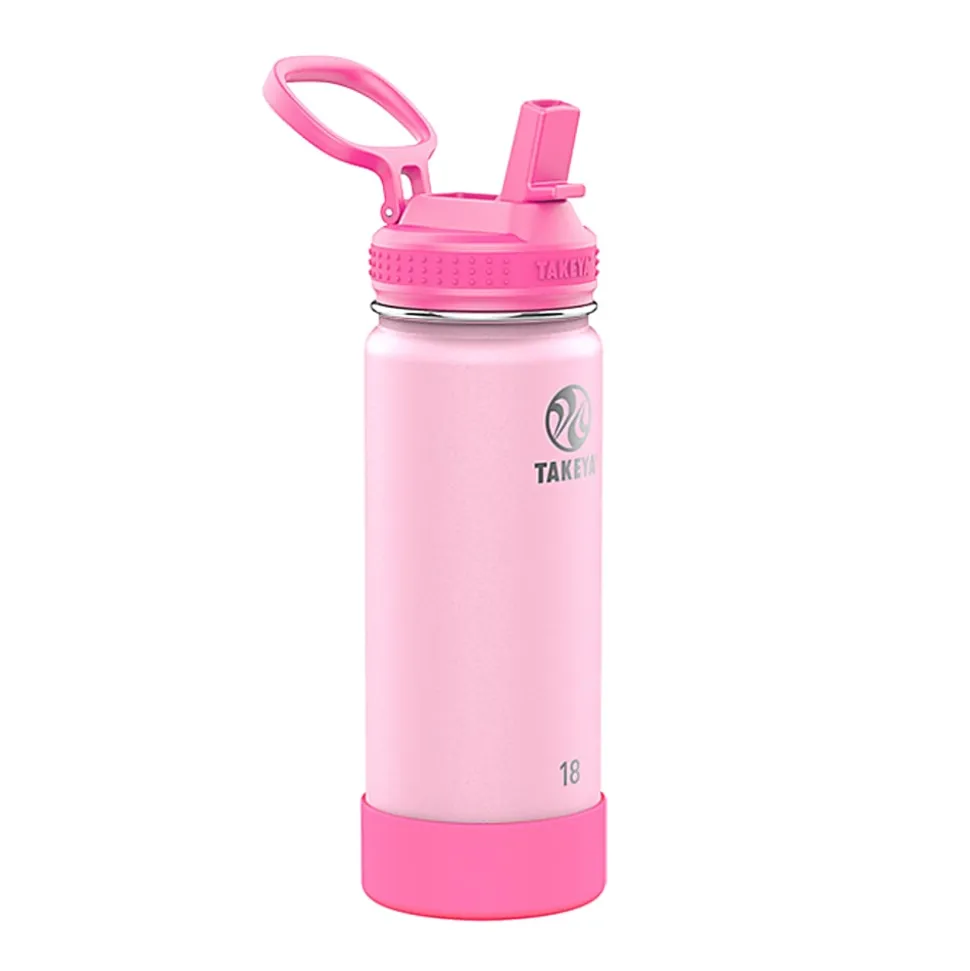 Takeya Actives Spout Reusable Water Bottle, 18 Oz, Glow-In-The-Dark Summer Pink