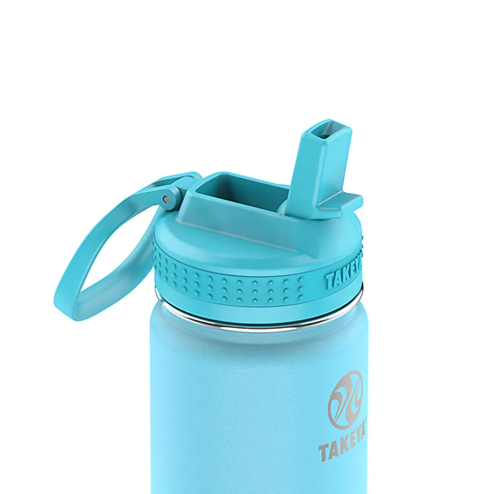 Takeya Actives Spout Reusable Water Bottle, 18 Oz, Glow-In-The-Dark Worm Blue