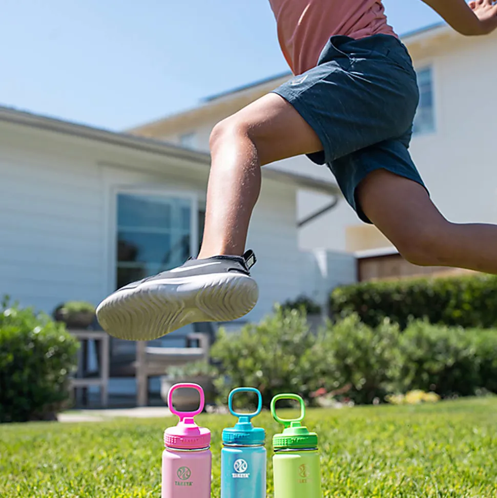 Takeya Actives Spout Reusable Water Bottle, 18 Oz, Glow-In-The-Dark Worm Blue