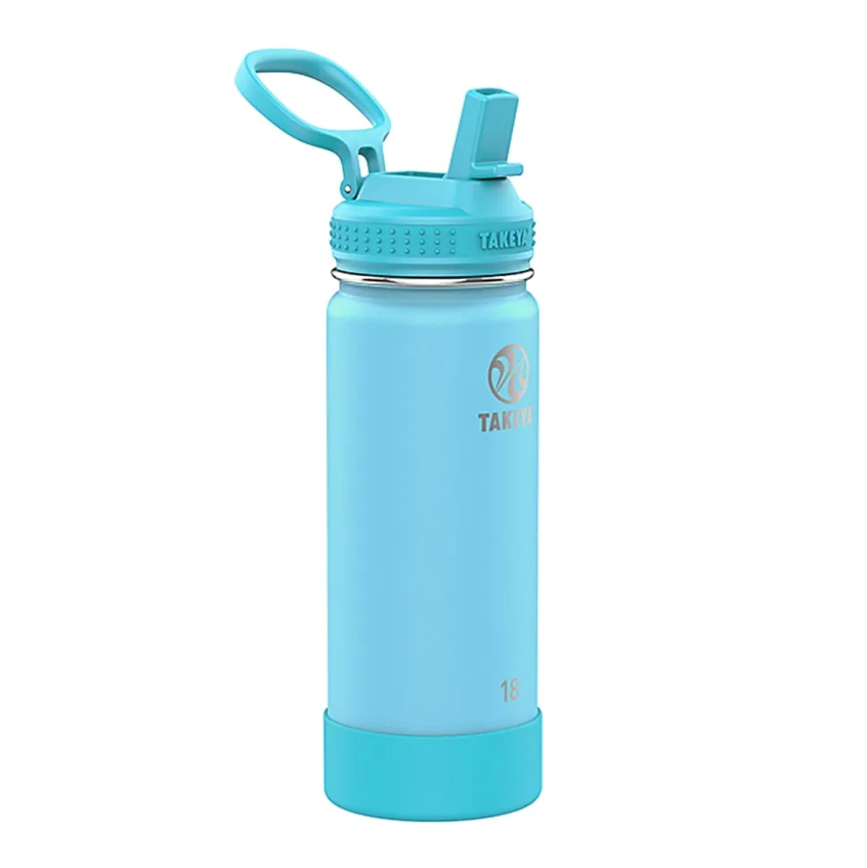 Takeya Actives Spout Reusable Water Bottle, 18 Oz, Glow-In-The-Dark Worm Blue