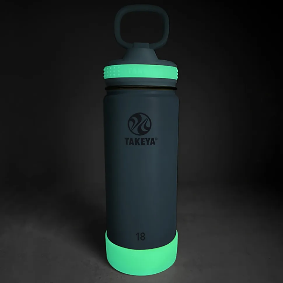 Takeya Actives Spout Reusable Water Bottle, 18 Oz, Glow-In-The-Dark Worm Blue