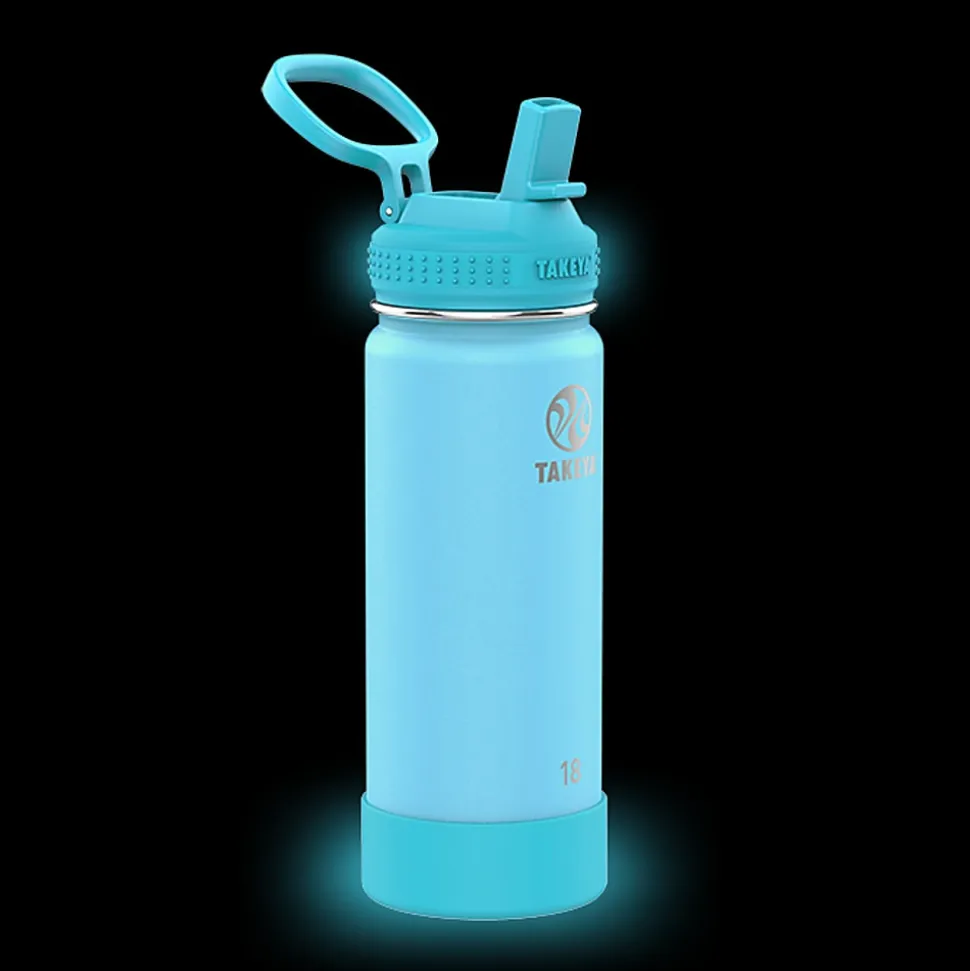 Takeya Actives Spout Reusable Water Bottle, 18 Oz, Glow-In-The-Dark Worm Blue