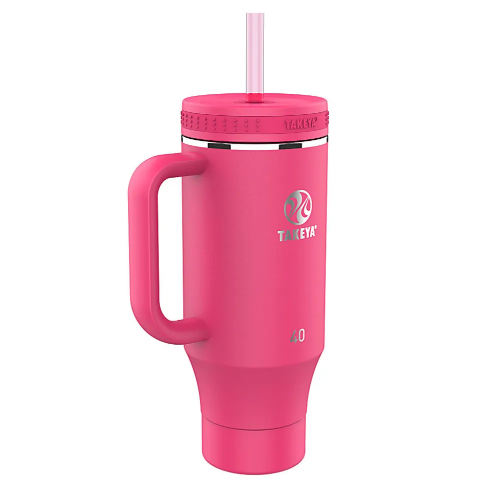 Takeya Fixed Handle Straw Tumbler, 40 Oz, Dragon Fruit