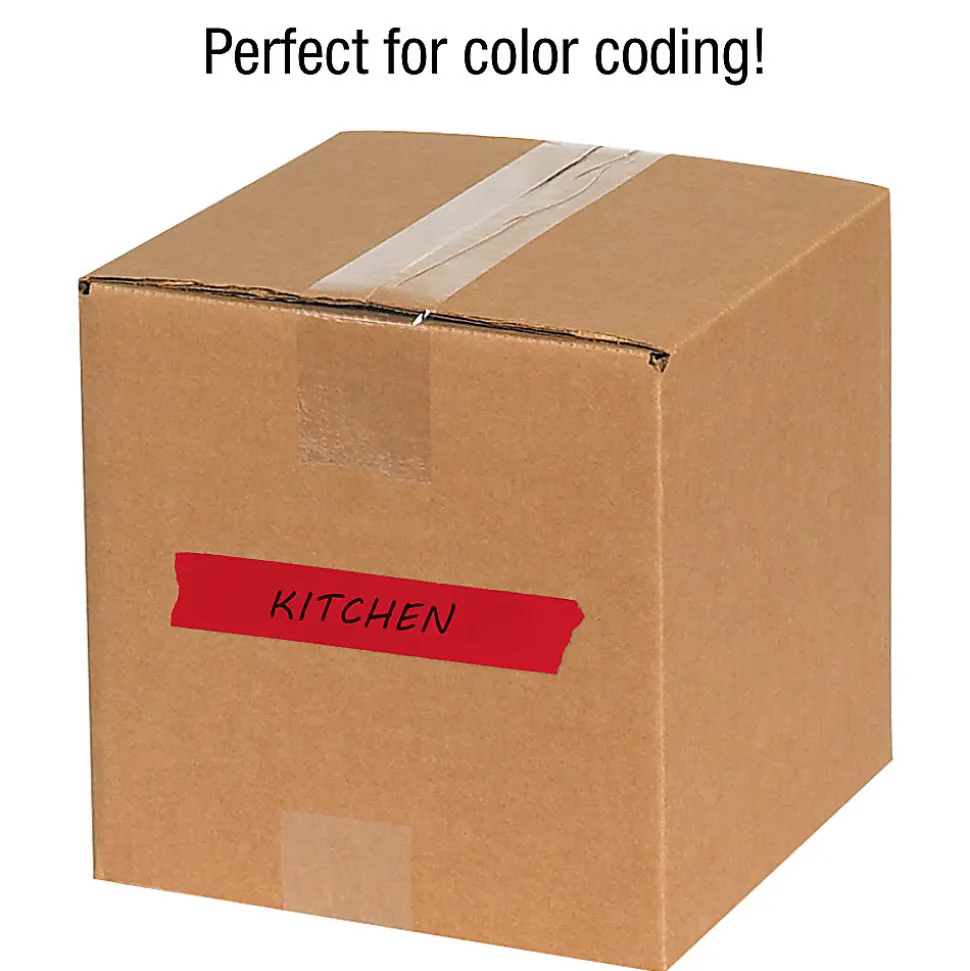 Tape Logic® Color Masking Tape, 3" Core, 0.5" x 180', Red, Case Of 72