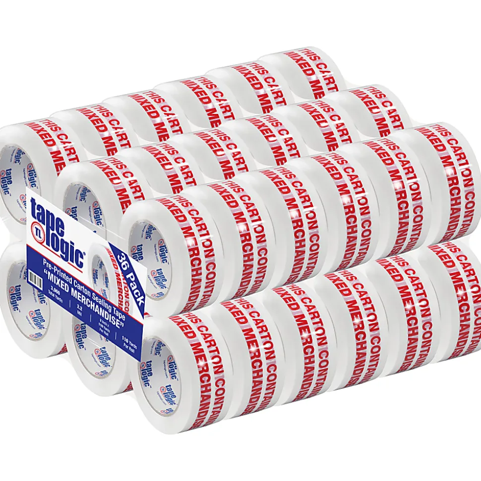 Tape Logic® Pre-Printed Carton Sealing Tape, "Mixed Merchandise", 2" x 110 Yd., Red/White, Case Of 36