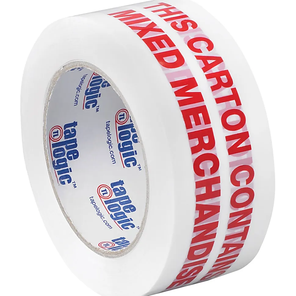 Tape Logic® Pre-Printed Carton Sealing Tape, "Mixed Merchandise", 2" x 110 Yd., Red/White, Case Of 36
