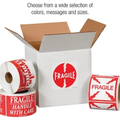 Tape Logic® Preprinted Shipping Labels, DL1070, Fragile, "Fragile™Handle With Care", 3" x 5", Red/White, Roll Of 500