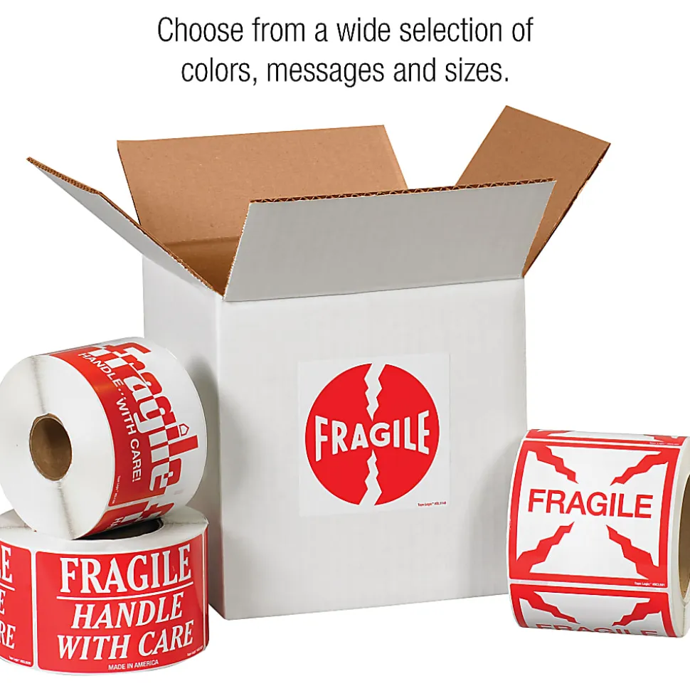 Tape Logic® Preprinted Shipping Labels, DL1070, Fragile, "Fragile™Handle With Care", 3" x 5", Red/White, Roll Of 500