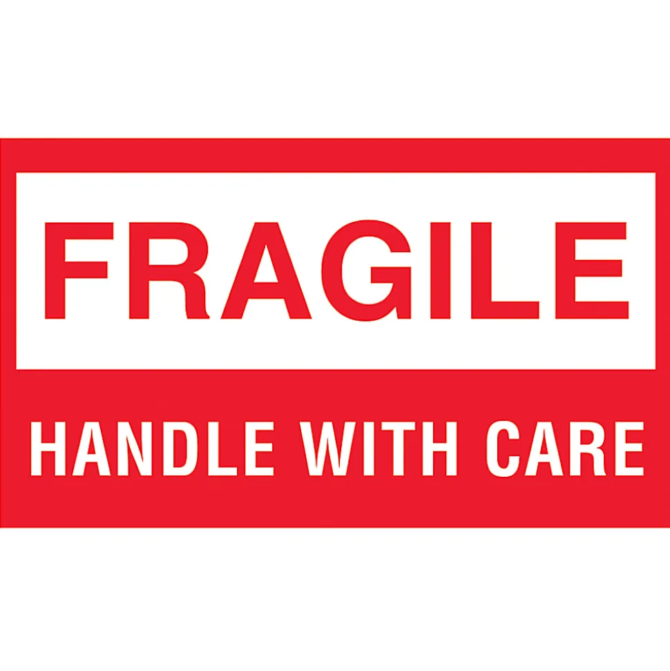 Tape Logic® Preprinted Shipping Labels, DL1070, Fragile, "Fragile™Handle With Care", 3" x 5", Red/White, Roll Of 500
