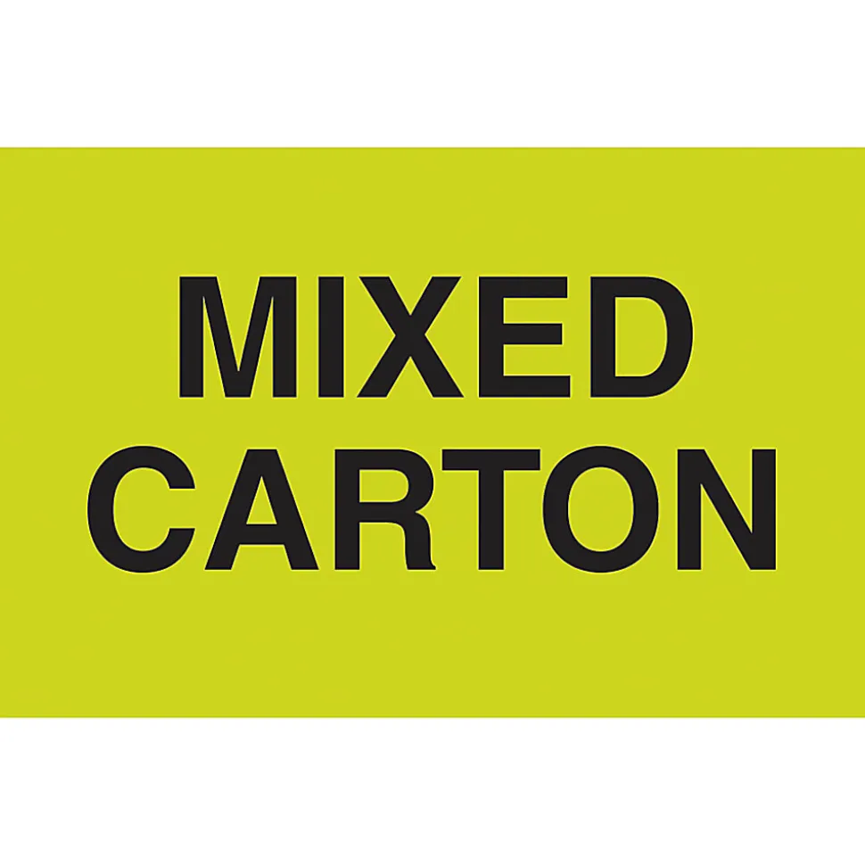 Tape Logic Preprinted Special Handling Labels, DL2501, "Mixed Carton", 5" x 3", Bright Yellow, Roll Of 500