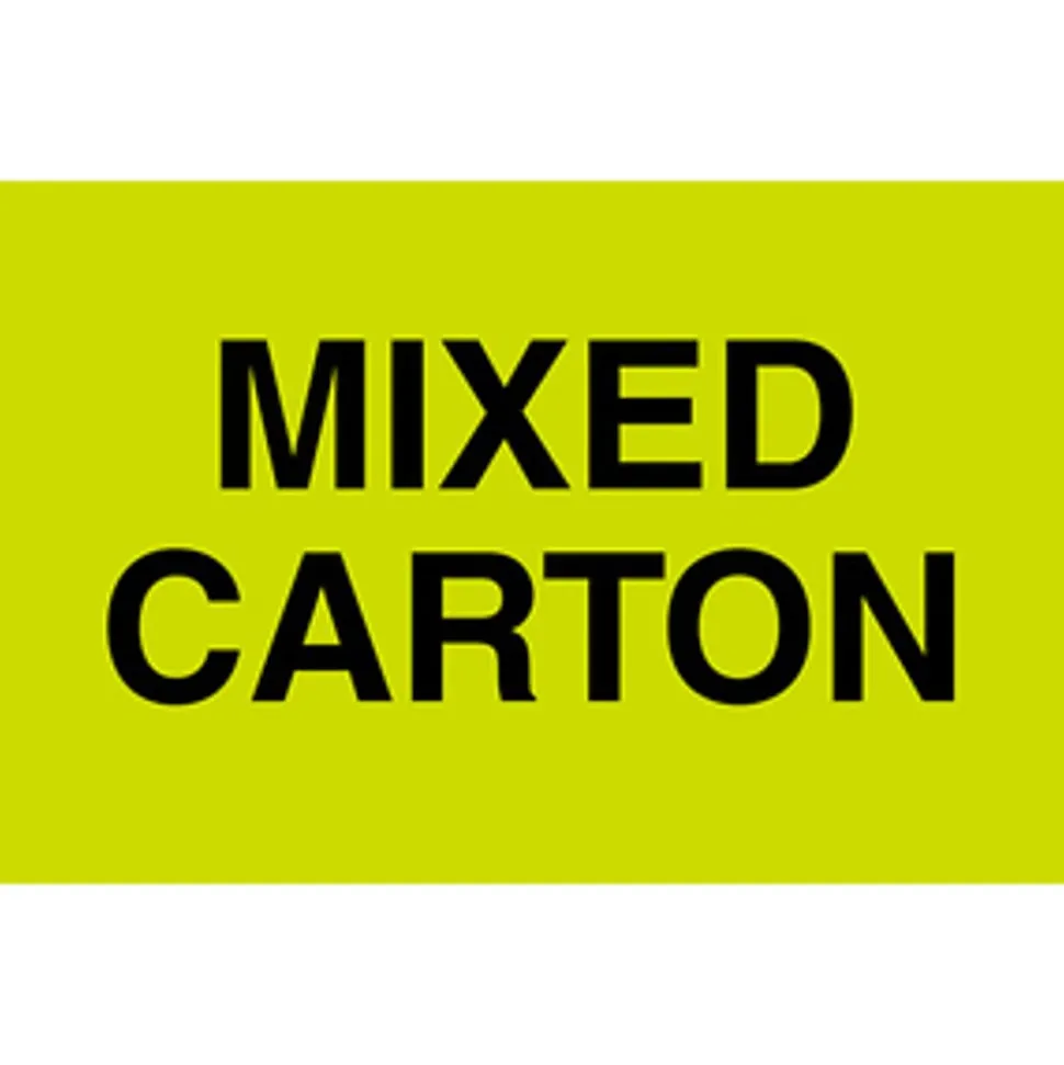 Tape Logic Preprinted Special Handling Labels, DL2501, "Mixed Carton", 5" x 3", Bright Yellow, Roll Of 500