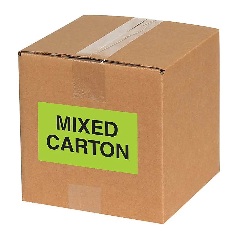 Tape Logic Preprinted Special Handling Labels, DL2501, "Mixed Carton", 5" x 3", Bright Yellow, Roll Of 500