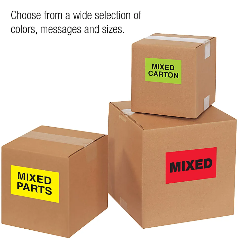 Tape Logic Preprinted Special Handling Labels, DL2501, "Mixed Carton", 5" x 3", Bright Yellow, Roll Of 500