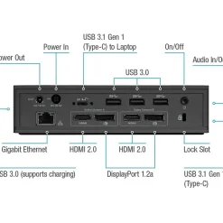 Targus® DV4K Docking Station With 100W Power, 1.6"H x 3.3"W x 6.8"D, Black, DOCK190USZ
