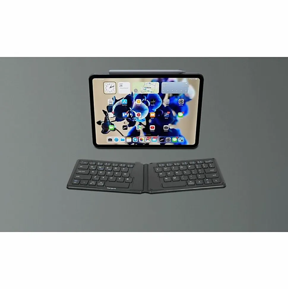 Targus Ergonomic Foldable Bluetooth Antimicrobial Keyboard, Compact Size, Black, AKF003US