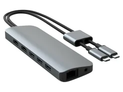 Targus® Sanho HyperDrive VIPER 10-in-2 USB-C Hub, 6/10"H x 1-9/10"W x 5-7/10"D, Gray, HD392-GRAY