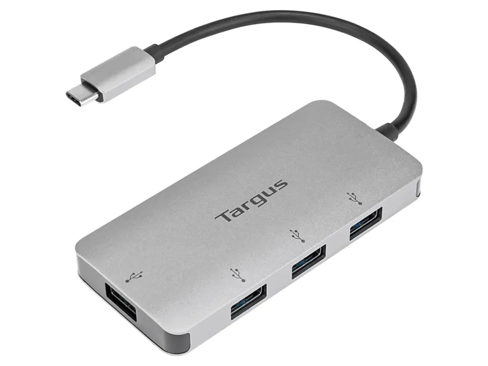 Targus® USB-C To 4-Port USB-A Hub, 1-13/16”H x 3-3/4”W x 1/2”D, Silver, ACH226BT