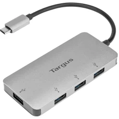 Targus® USB-C To 4-Port USB-A Hub, 1-13/16”H x 3-3/4”W x 1/2”D, Silver, ACH226BT