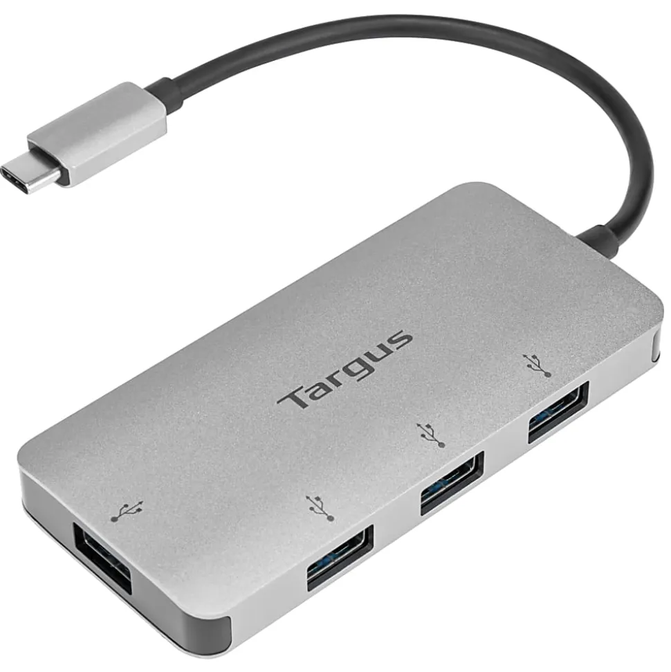 Targus® USB-C To 4-Port USB-A Hub, 1-13/16”H x 3-3/4”W x 1/2”D, Silver, ACH226BT