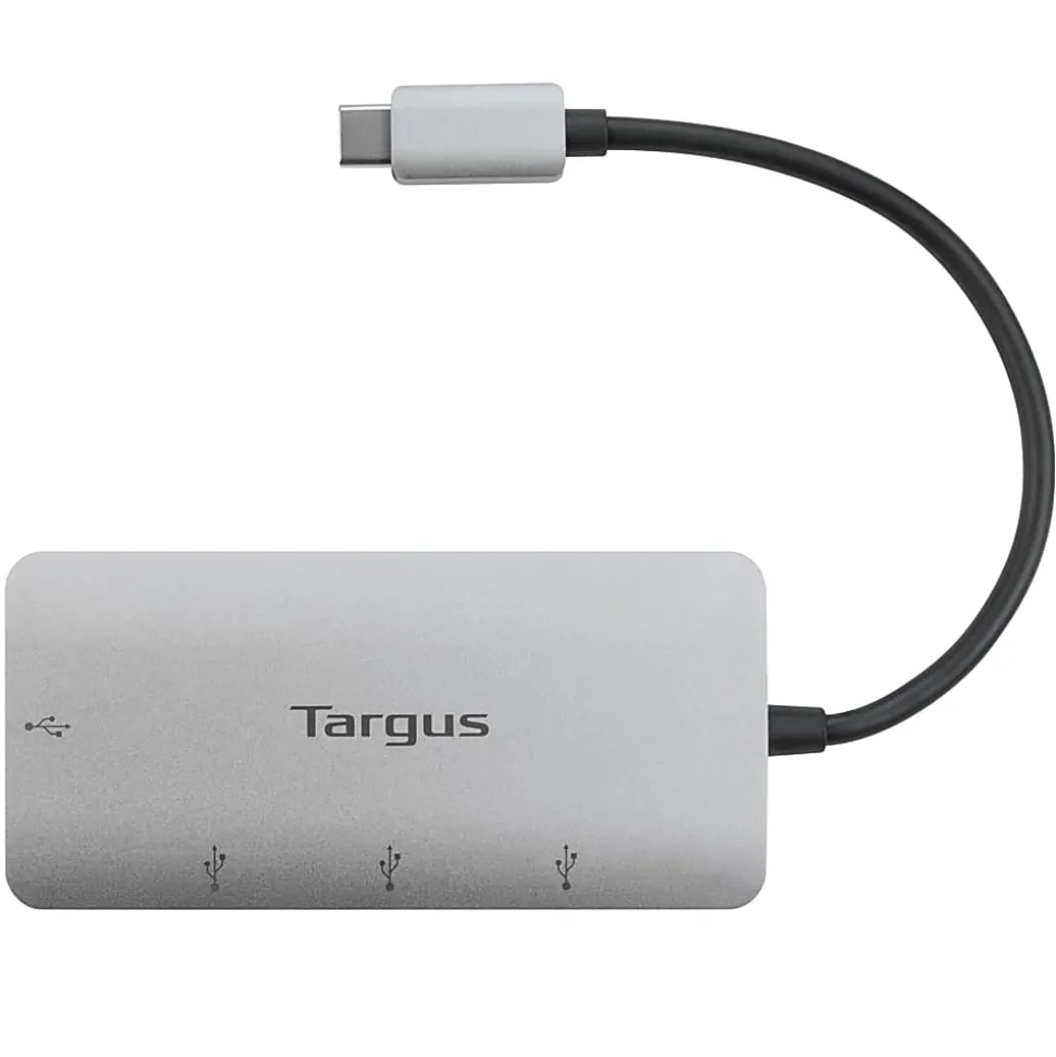 Targus® USB-C To 4-Port USB-A Hub, 1-13/16”H x 3-3/4”W x 1/2”D, Silver, ACH226BT