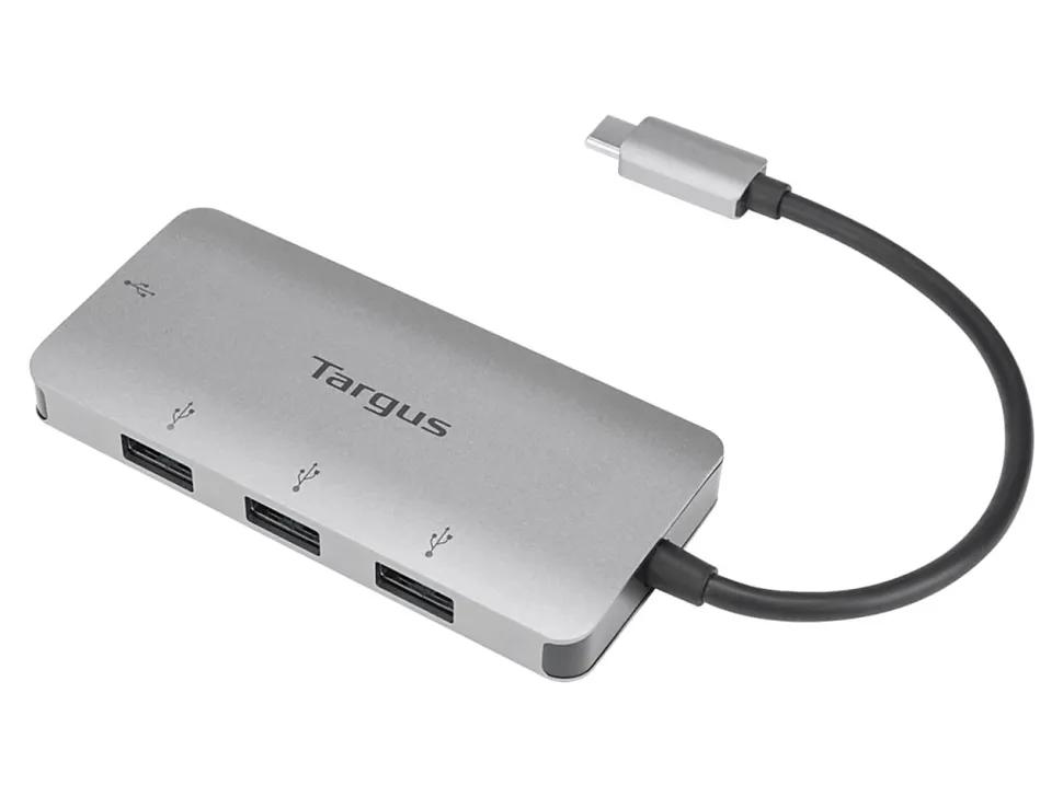 Targus® USB-C To 4-Port USB-A Hub, 1-13/16”H x 3-3/4”W x 1/2”D, Silver, ACH226BT