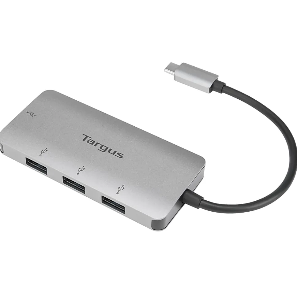 Targus® USB-C To 4-Port USB-A Hub, 1-13/16”H x 3-3/4”W x 1/2”D, Silver, ACH226BT