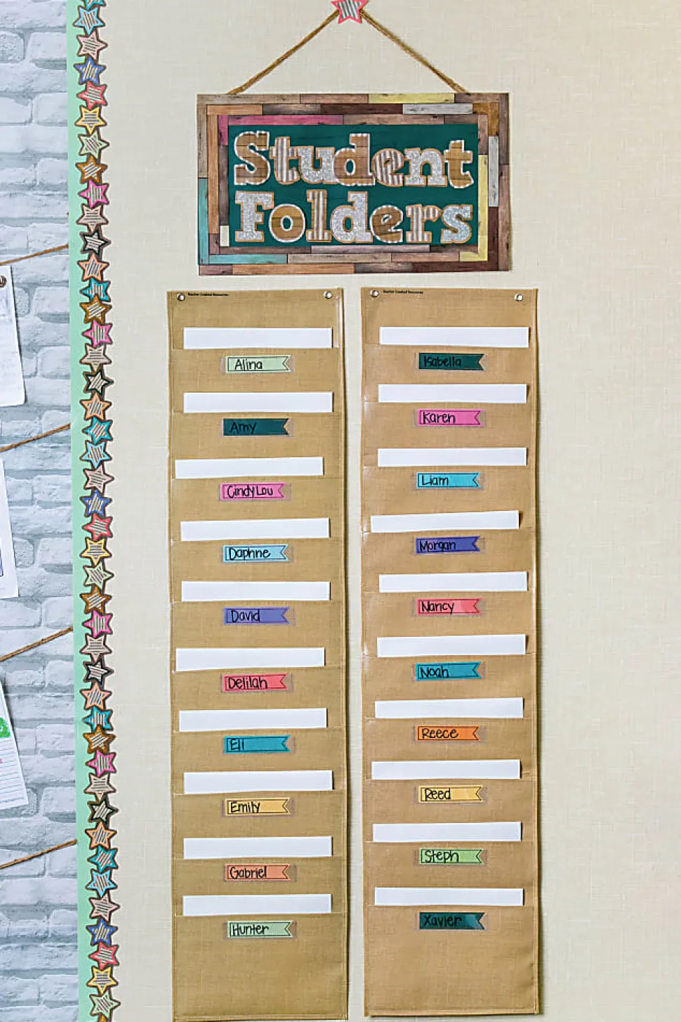 Teacher Created Resources File Storage Pocket Chart With 10 Pockets, 14" x 58", Burlap