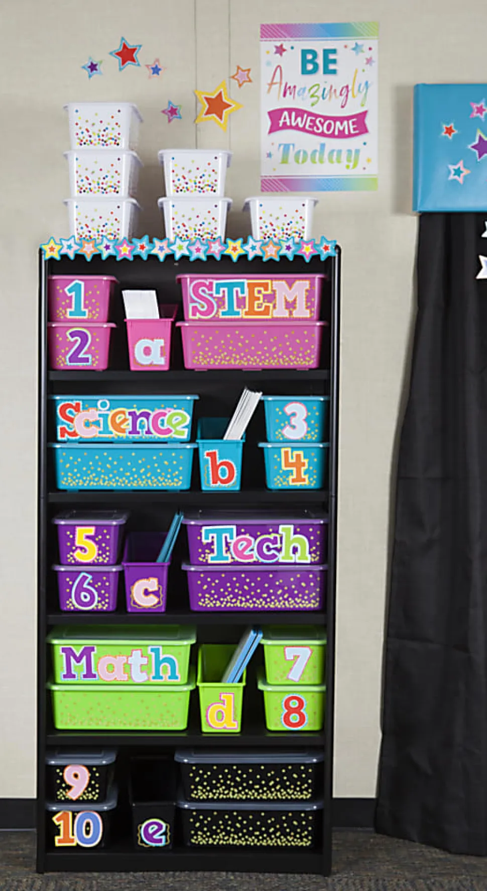 Teacher Created Resources Large Plastic Storage Bins, 11-1/2" x 5" x 16-1/4", Teal Confetti, Pack Of 3 Bins