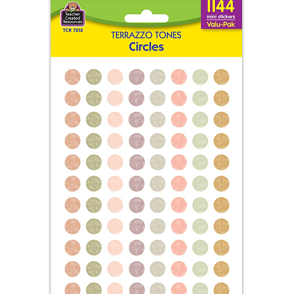 Teacher Created Resources Mini Stickers, 3/8”, Terrazzo Tones Circles, 1,144 Stickers Per Pack, Bundle Of 6 Packs