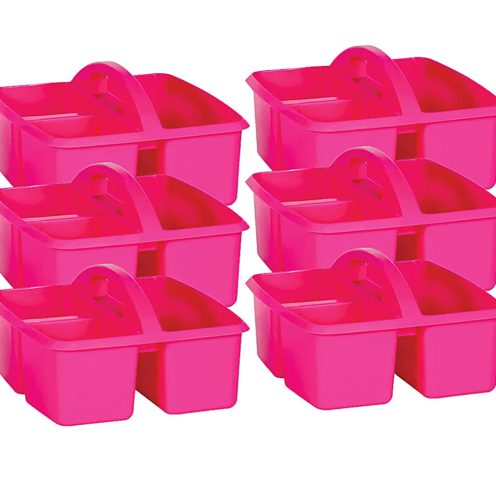 Teacher Created Resources Plastic Storage Caddies, Medium Size, Pink, Pack Of 6 Caddies