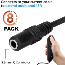 Teachers Choice Handheld Game Buzzer System Extension Cables, 15', Black, Pack Of 8 Cables, TCFT-1751