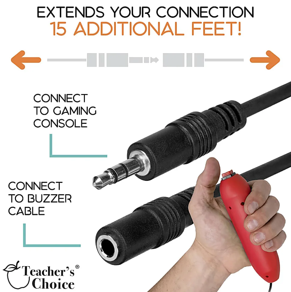 Teachers Choice Handheld Game Buzzer System Extension Cables, 15', Black, Pack Of 8 Cables, TCFT-1751