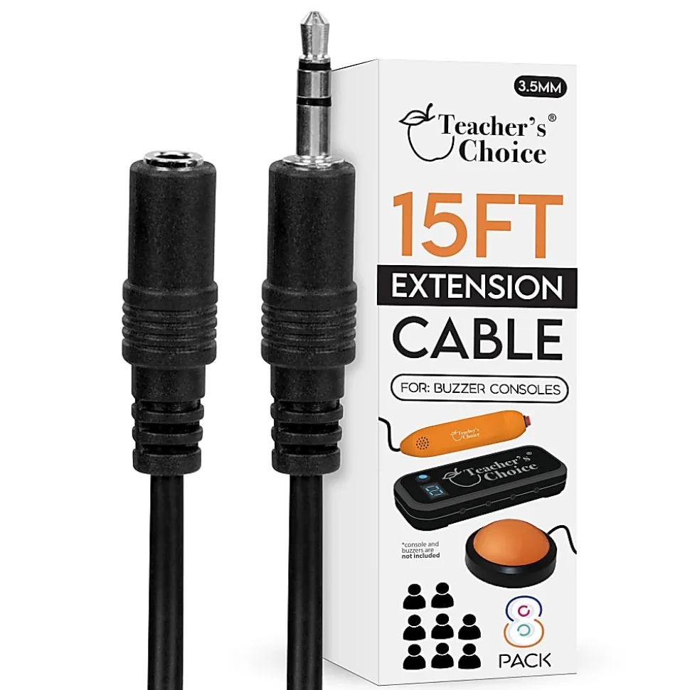Teachers Choice Handheld Game Buzzer System Extension Cables, 15', Black, Pack Of 8 Cables, TCFT-1751