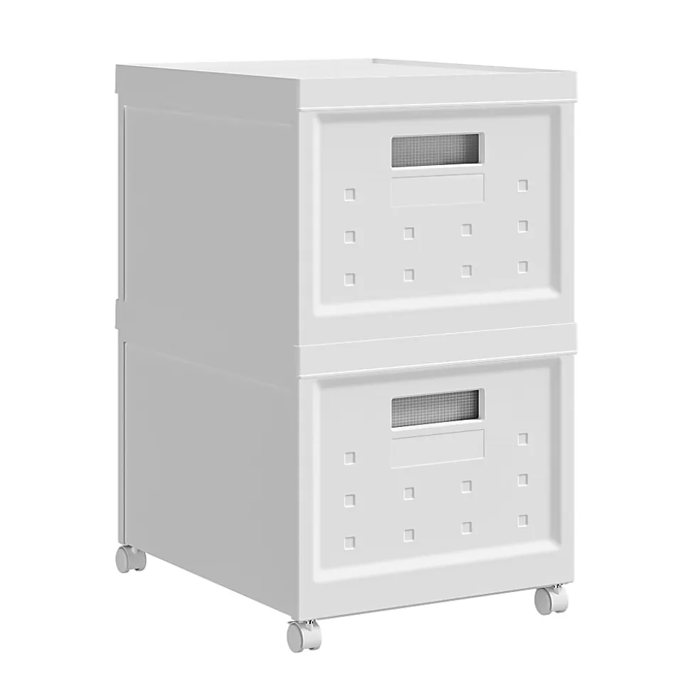Techni Mobili Collapsible Stackable Plastic File Boxes With Wheels And Lids, Letter Size Paper, 13”L x 16-1/4”W x 12-1/2”H, White, Total Qty 2