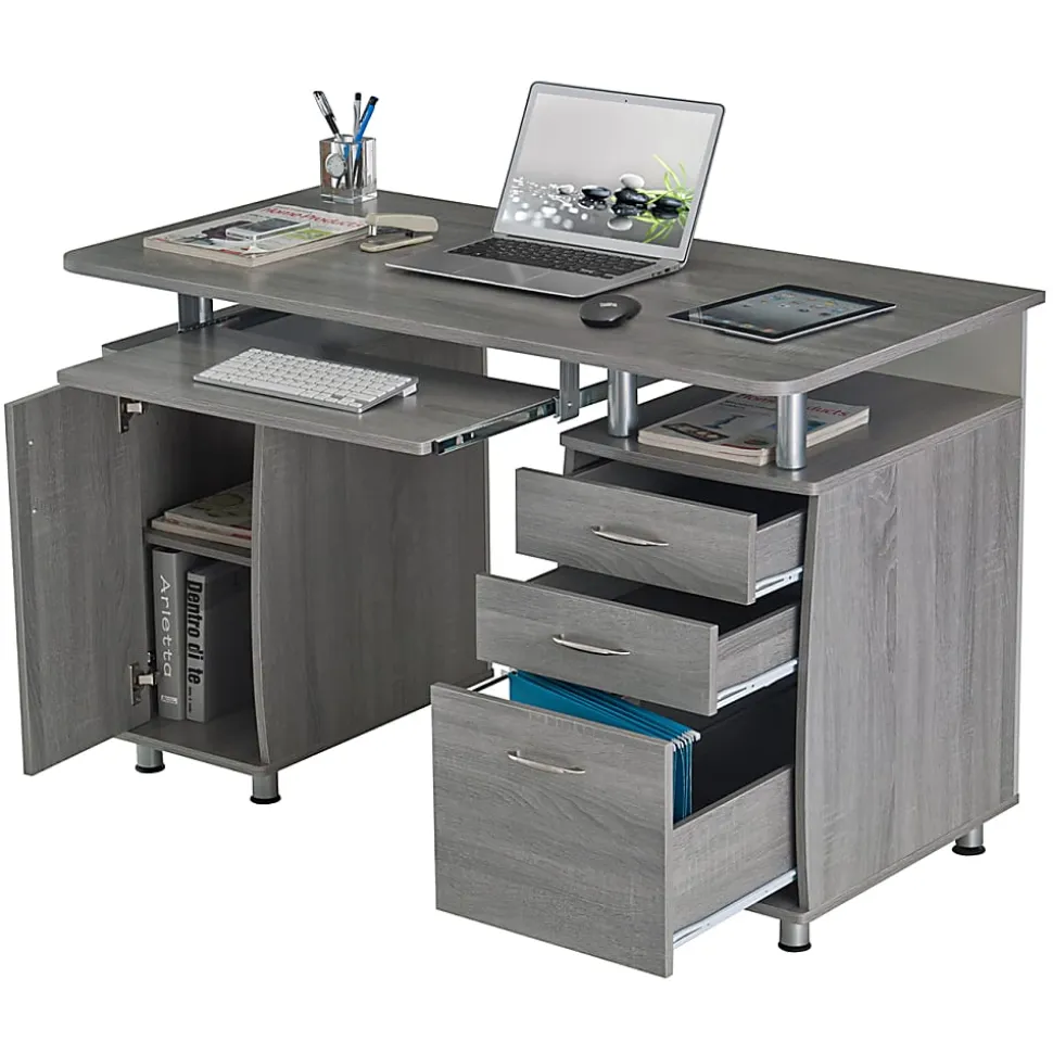 Techni Mobili Complete Workstation 48"W Computer Desk With Storage, Gray