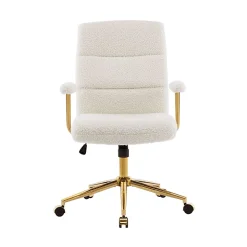 Techni Mobili Elegant Textured Boucle Polyester Mid-Back Executive Office Chair, White/Gold, Total Qty 1