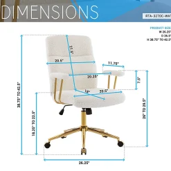 Techni Mobili Elegant Textured Boucle Polyester Mid-Back Executive Office Chair, White/Gold, Total Qty 1