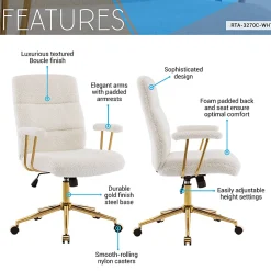 Techni Mobili Elegant Textured Boucle Polyester Mid-Back Executive Office Chair, White/Gold, Total Qty 1