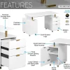 Techni Mobili Elegant 57"W Executive Computer Desk, White/Gold, Total Qty 1
