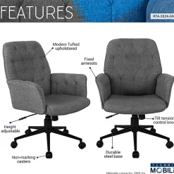 Techni Mobili Ergonomic Fabric Mid-Back Task Chair, Gray