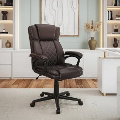 Techni Mobili Ergonomic Faux Leather High-Back Executive Office Chair, Brown, Total Qty 1