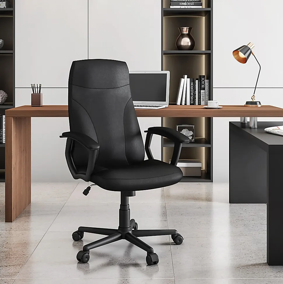 Techni Mobili Ergonomic Faux Leather Mid-Back Executive Office Chair, Black, Total Qty 1