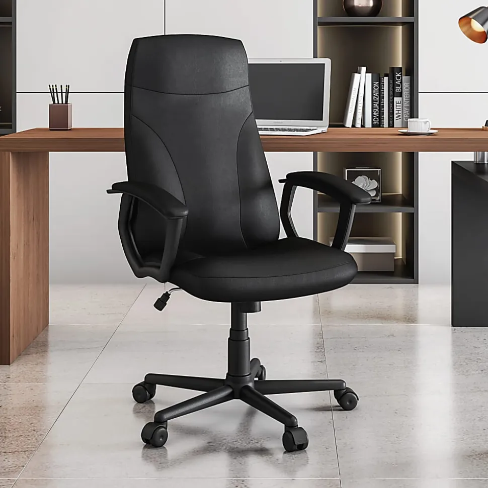 Techni Mobili Ergonomic Faux Leather Mid-Back Executive Office Chair, Black, Total Qty 1