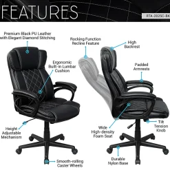 Techni Mobili Ergonomic Faux Leather High-Back Executive Office Chair, Black, Total Qty 1, RTA2025CBK